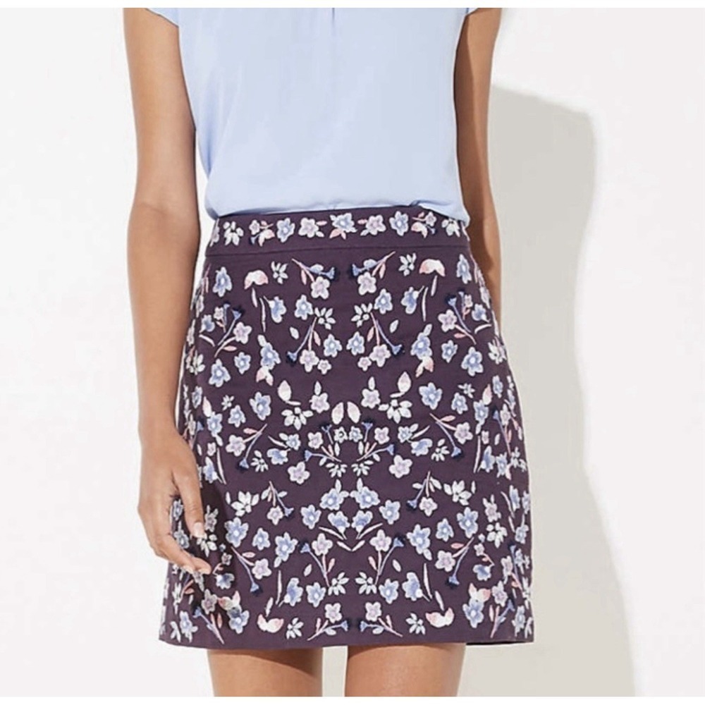 Loft Floral Embroidered Boho Lined Mini Skirt Women's Size 8 Purple